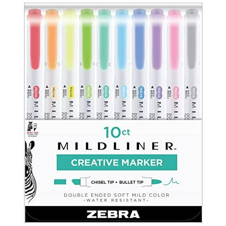 Zebra Pen Mildliner Double Ended Highlighter Set, Chisel and Bullet Point  Tips, Assorted Neutral and Gentle Ink Colors, 10-Pack (78701)