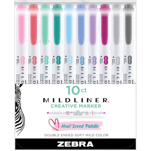 Zebra Pen Mildliner Double Ended Highlighter - Fine, Bold Marker Point - Bullet, Chisel Marker Point Style - Mild Lavender, Mild Spring Green, Mild Citrus Green, Mild Marigold, Mil | Bundle of 5 Packs