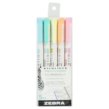 Zebra Pen Mildliner Double Ended Highlighter, Chisel and Fine Point, Fluorescent Colors, 5-Count
