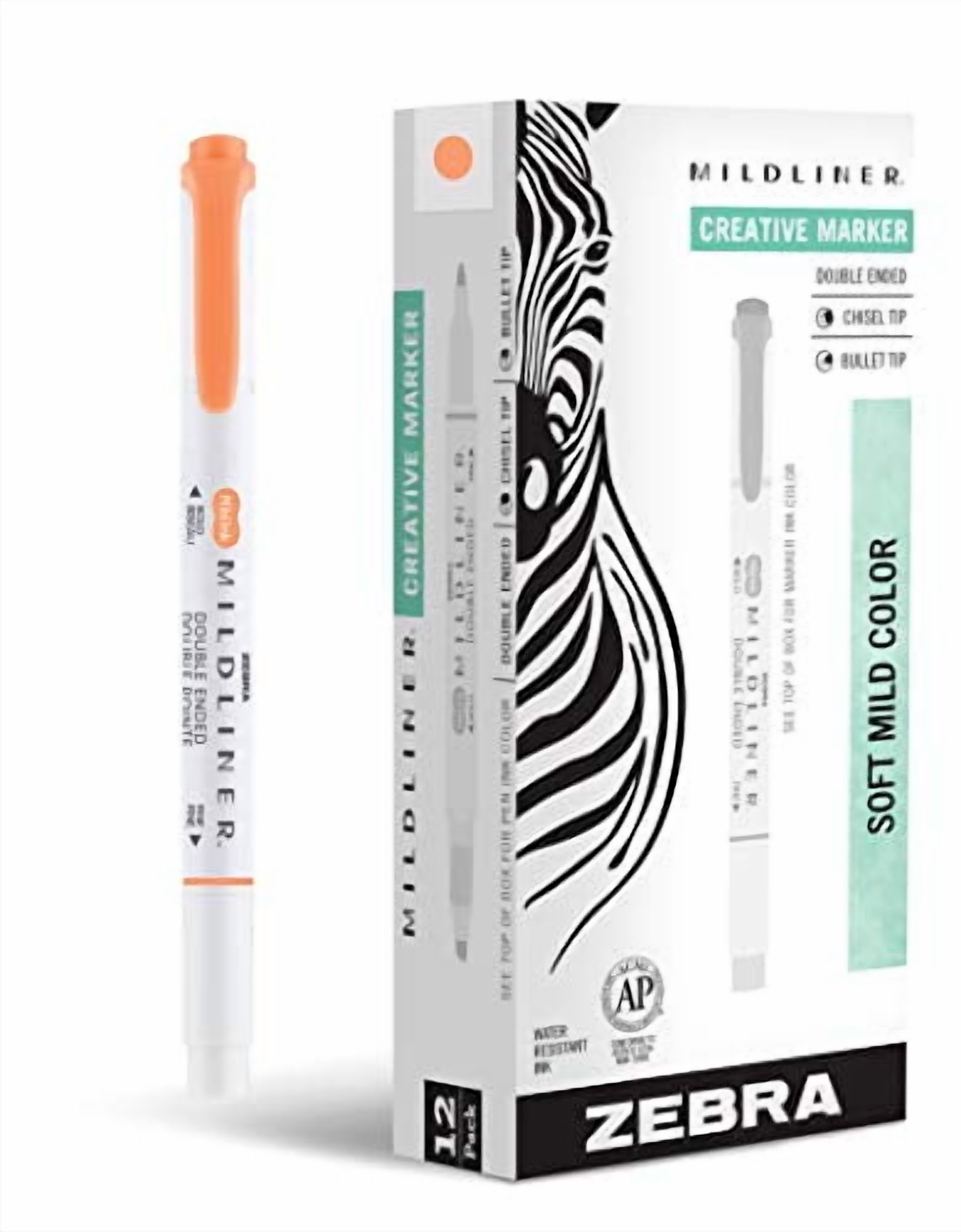 Zebra Pen Mildliner Double Ended Highlighter Marker Set, Broad and Fine Point Tips, Mild Apricot Ink, 12-Pack