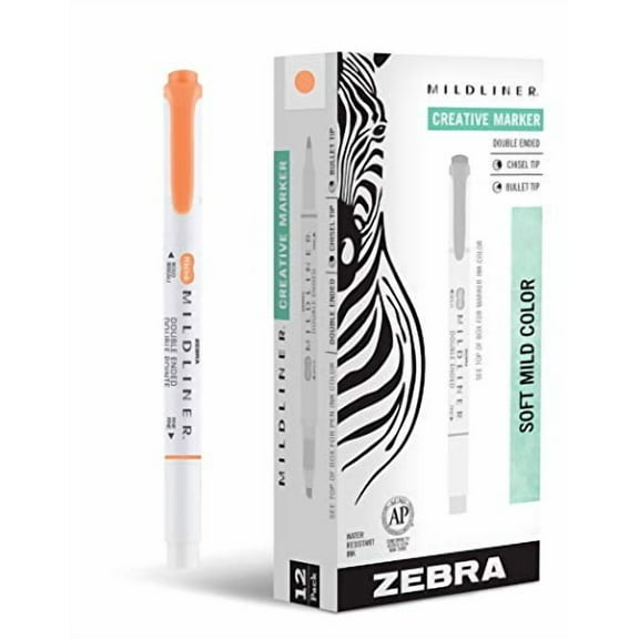 Zebra Pen Mildliner Double Ended Highlighter Marker Set, Broad and Fine Point Tips, Mild Apricot Ink, 12-Pack