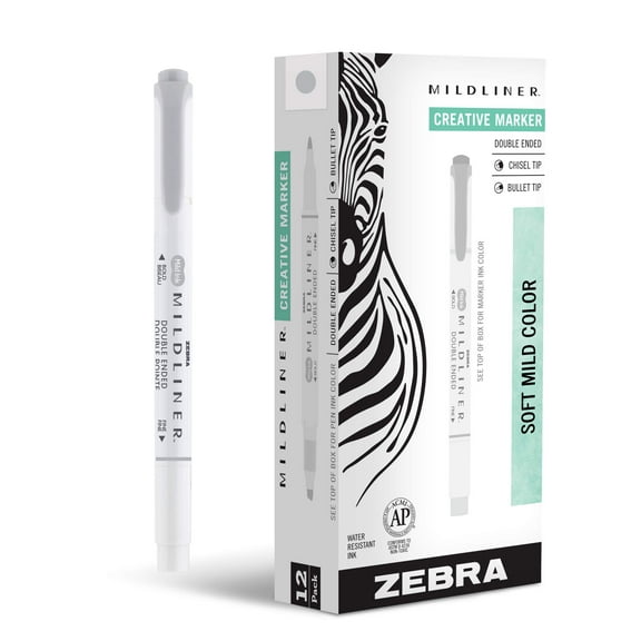 Zebra Pen Mildliner Double Ended Highlighter Marker Set, Broad and Fine Point Tips, Mild Gray Ink, 12-Pack