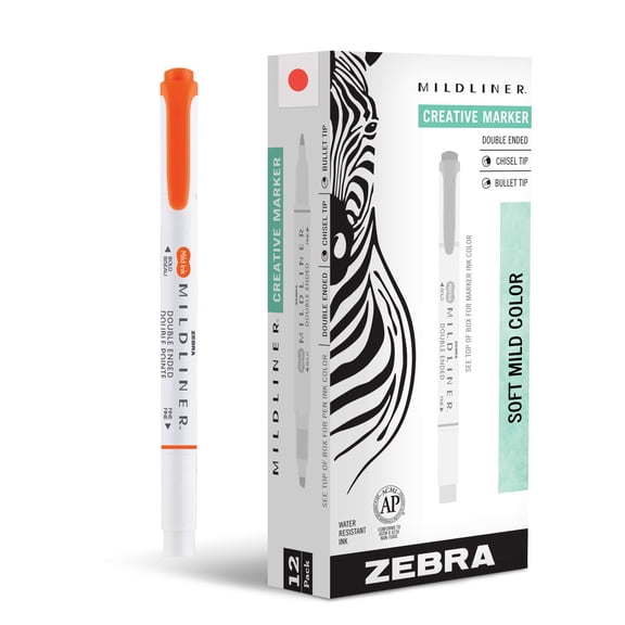 Zebra Pen Mildliner Double Ended Highlighter Marker Set, Broad and Fine Point Tips, Mild Marigold Ink, 12-Pack