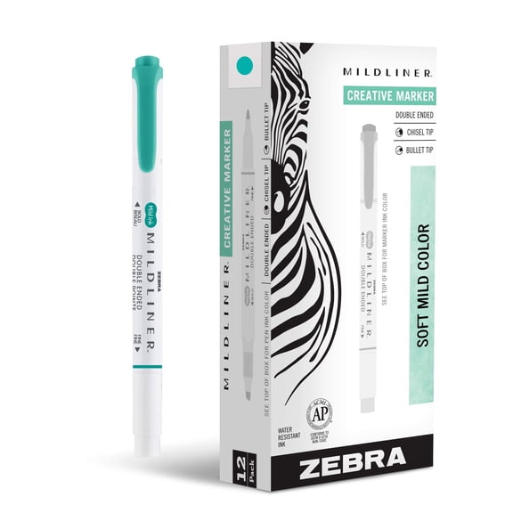 Zebra Pen Mildliner Double Ended Highlighter Marker Set, Broad and Fine Point Tips, Mild Summer Green Ink, 12-Pack