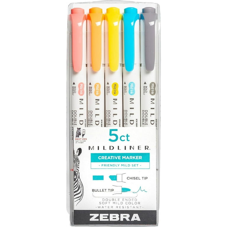 Zebra Pen Mildliner Double Ended Highlighter Set of 5 Colors Broad and Fine  Point Tips 