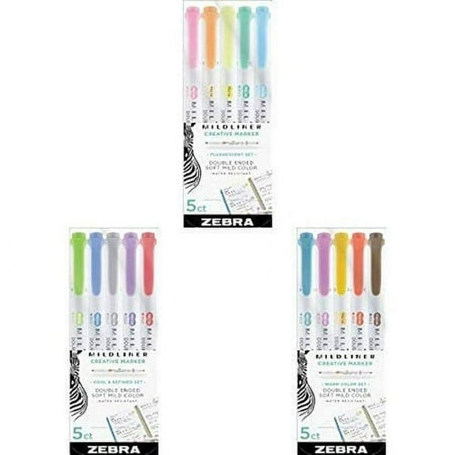Zebra Pen Mildliner double ended highlighter fluorescent colors 5pack