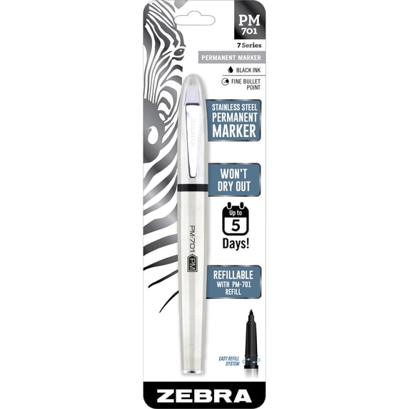 Zebra Pen PM-701 Stainless Steel Permanent Marker, Fine Bullet Tip, Black Ink, 1-Pack