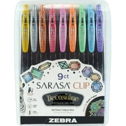 Zebra Pen Sarasa Clip Decoshine Retractable Gel Pen, Fine Point, 0.5mm, Assorted Metallic Gel Ink, 9-Pack, 49009