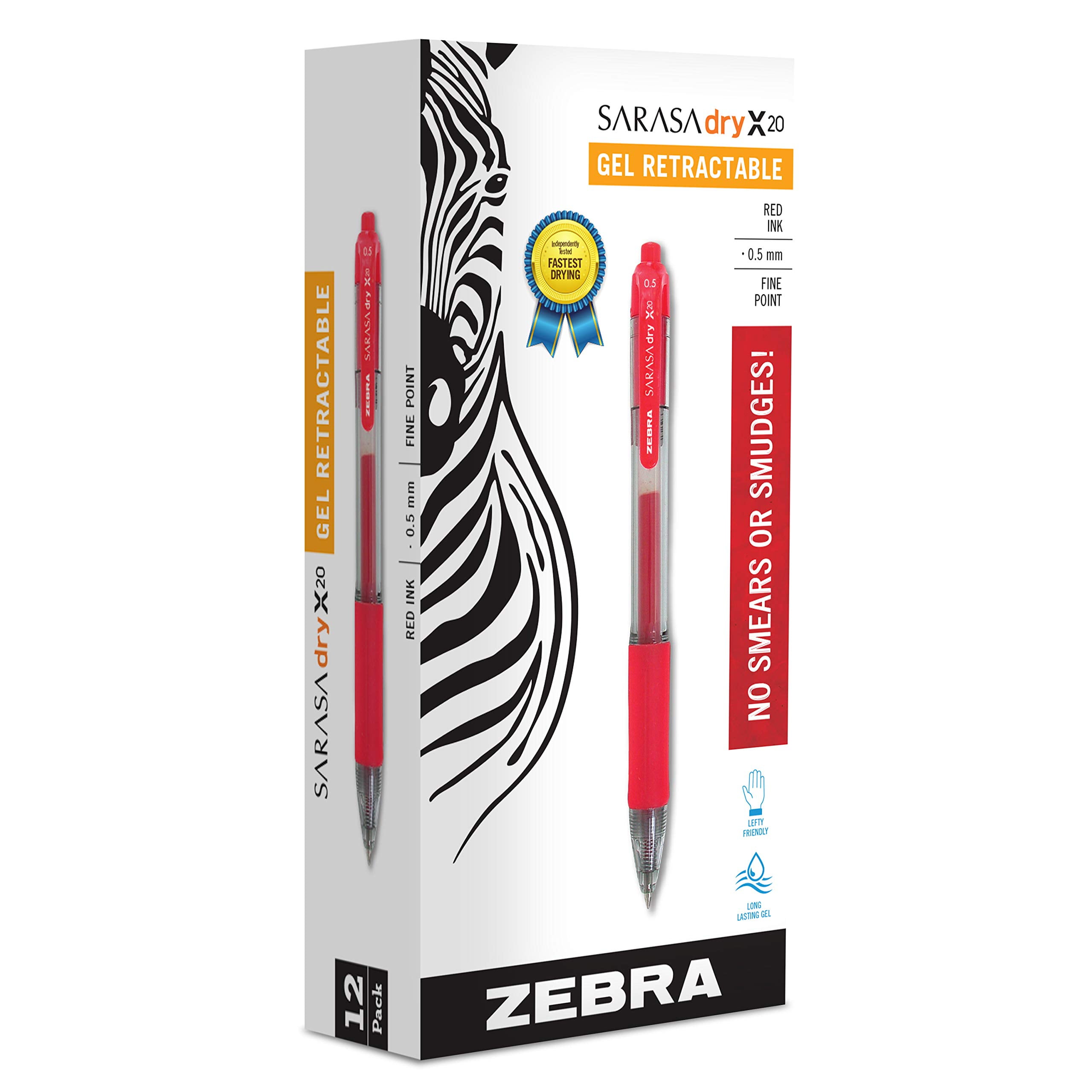 Zebra Pen Sarasa Dry X20 Retractable Gel Pen, Fine Point, 0.5mm, Red