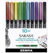 Zebra Pen Sarasa Fineliner Pens, Needle Point, 0.8 mm, Assorted Colors, 10-Pack