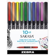 Zebra Sarasa Fineliner Pens, Needle Point, 0.8mm, Assorted Colors, 10-Pack