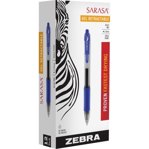 Zebra Pen Sarasa jel Retractable Pens Bold Pen Point - 1 mm Pen Point Size - Refillable - Retractable - Blue - Transparent Barrel - 12 / Dozen
