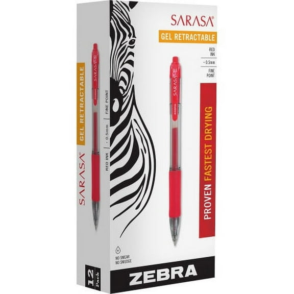 Zebra Pen Sarasa Gel Retractable Pens Fine Pen Point - 0.5 mm Pen Point Size - Retractable - Red Gel-based Ink - Transparent, Red Barrel - 12 / Dozen