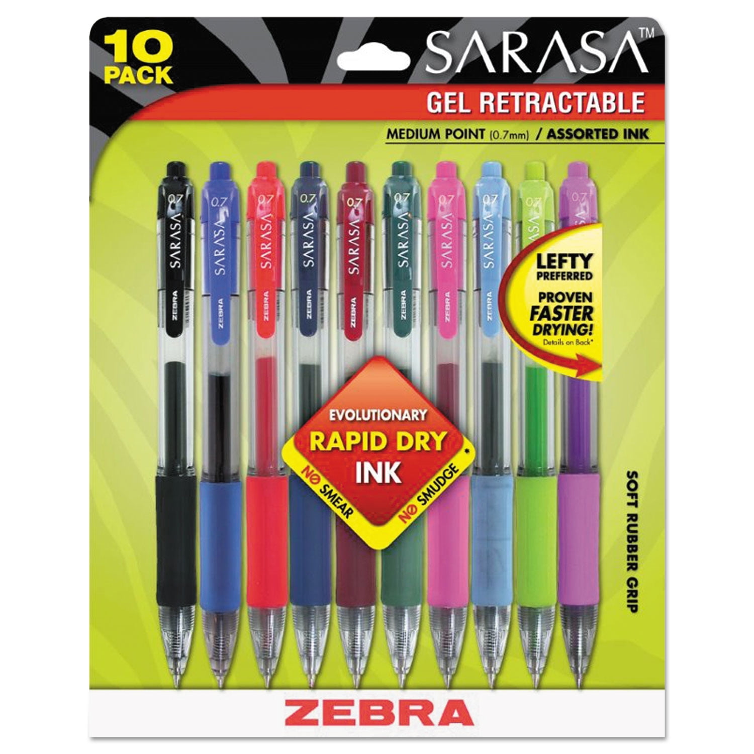 Zebra Pen 45610 Sarasa Dry X1 Retractable Gel Ink Pens, Medium Point 0.7mm, Black Rapid Dry Ink, 12-Count