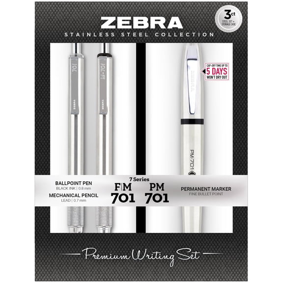 Zebra Pen Stainless Steel Collection F-M-PM 701 3pk Gift Set