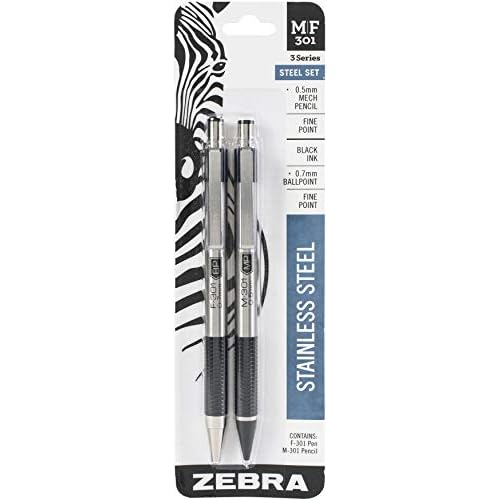 Zebra Pen Stainless Steel Writing Set, M301 Mechanical Pencil and F
