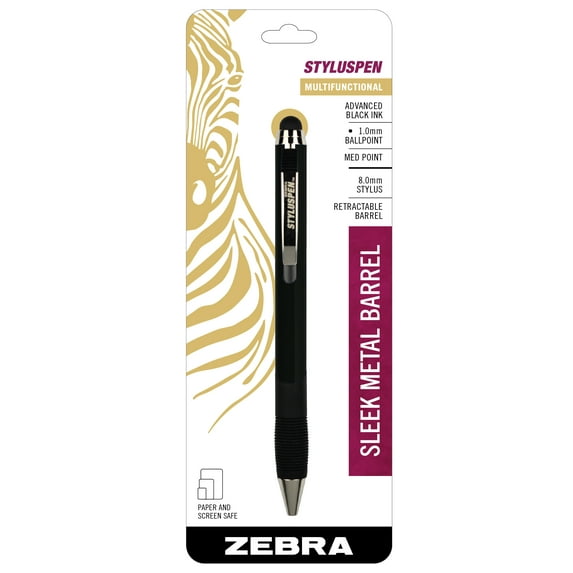 Zebra Pen StylusPen Retractable Ballpoint Pen, 1.0mm, Black Ink, Onyx Barrel, 1-Count