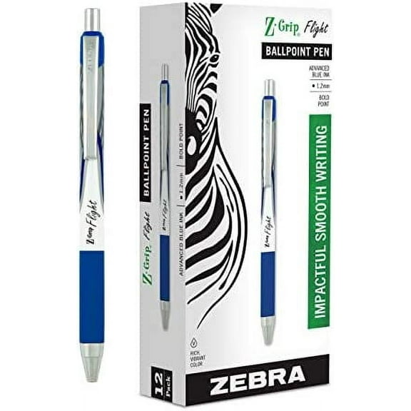 Zebra Pen Z-Grip Flight Retractable Ballpoint Pen, Bold Point, 1.2mm, Blue Ink, 12-Count