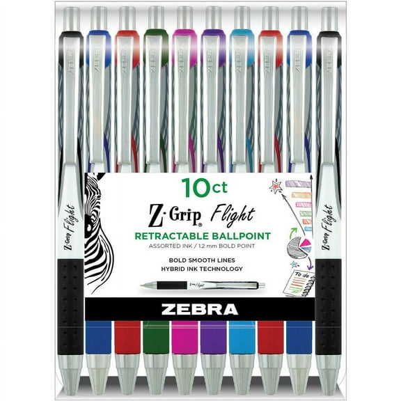 Zebra Pen Z-Grip Flight Retractable Pens - Bold Pen Point - 1.2 mm Pen Point Size - Multi Gel-Based Ink