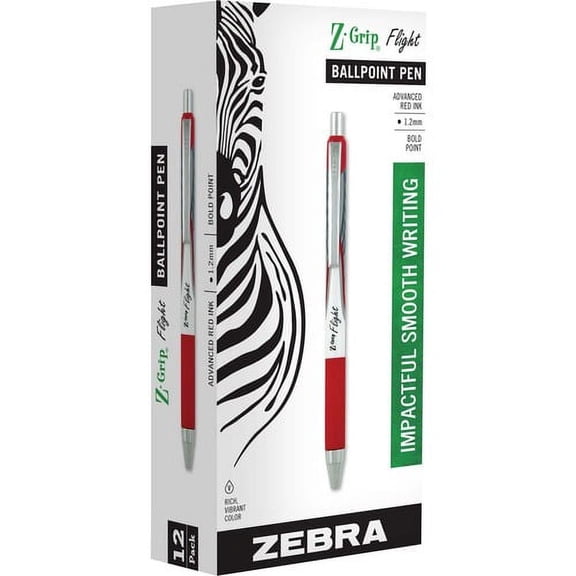 Zebra Pen Z-Grip Flight Retractable Pens - Bold Pen Point - 1.2 mm Pen Point Size - Retractable - Red - 1 Dozen | Bundle of 2 Dozen