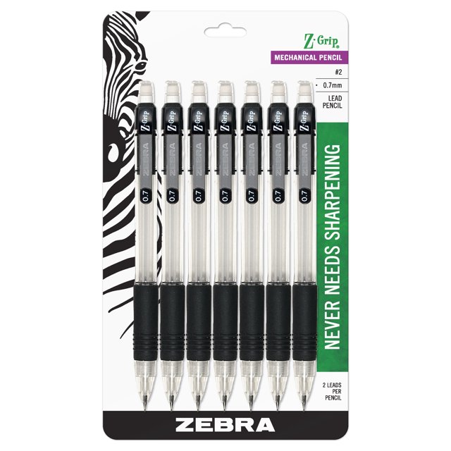 Zebra ZGrip Mechanical Pencil, 0.7mm, HB 2 graphite, 7pack
