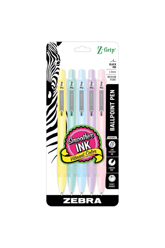 Pen Z-Grip Pastel Retractable Ballpoint Pen Black Ink 1.0mm 5 Pack