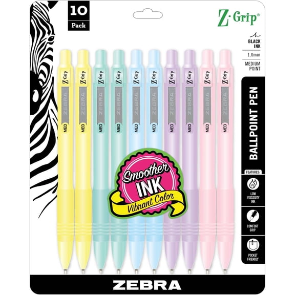 Zebra Pen Z-Grip Retractable Ballpoint Pen Black Ink 1.0mm 10 Pack
