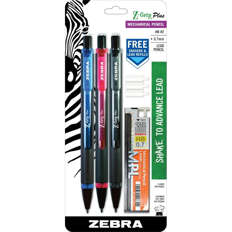 Zebra Pen Z-Grip Plus mechanical pencil, 0.7mm, bonus lead and erasers,  3-pack 
