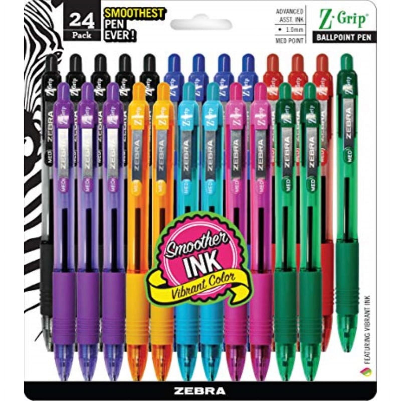  Zebra(R) Z-Grip(TM) Retractable Ballpoint Pens, 1.0 mm, Medium  Point, Clear Barrel, Black Ink, Pack Of 24, 12221 : Everything Else