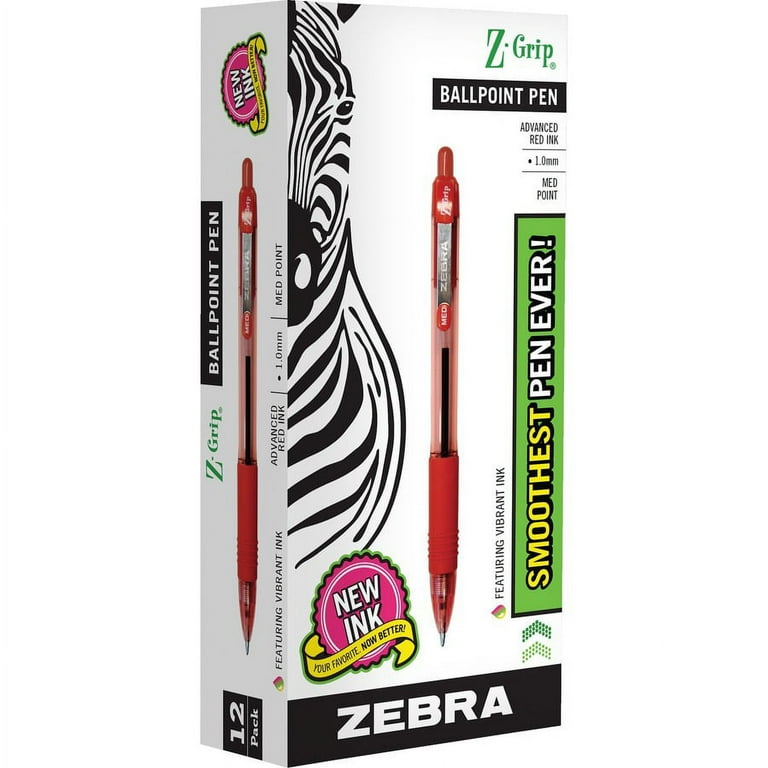 Zebra Z-Grip Retractable Ballpoint Pens - Medium Pen Point - 1 mm Pen Point Size - Retractable - Red - Clear, Red Barrel - 12 / Dozen Zebra Z-Grip Retractable Ballpoint Pens - Medium Pen Point - 1 mm Pen Point Size - Retractable - Red - Clear, Red Barrel - 12 / Dozen
