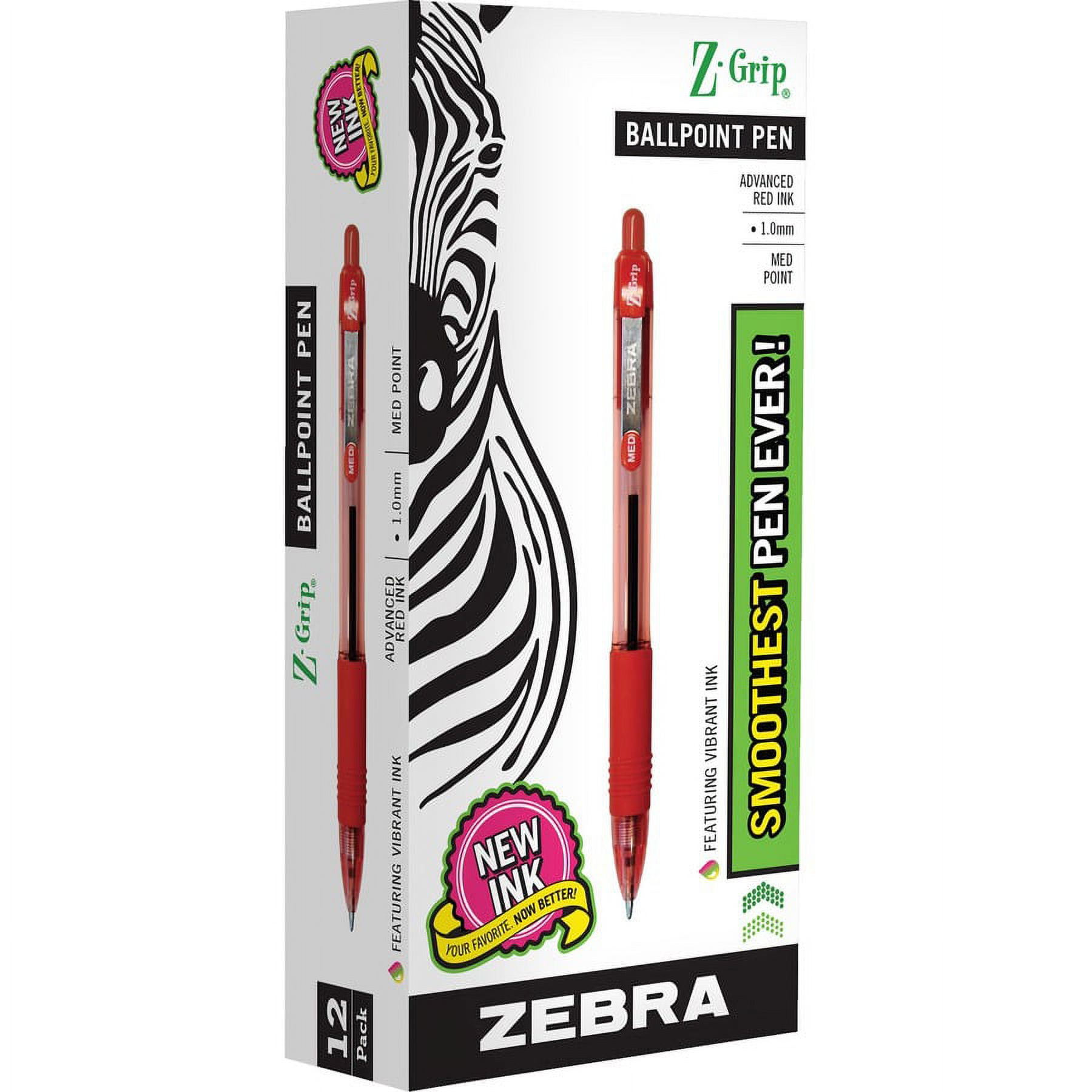 Zebra Z-Grip Retractable Ballpoint Pens - Medium Pen Point - 1 mm Pen Point Size - Retractable - Red - Clear, Red Barrel - 12 / Dozen Zebra Z-Grip Retractable Ballpoint Pens - Medium Pen Point - 1 mm Pen Point Size - Retractable - Red - Clear, Red Barrel - 12 / Dozen