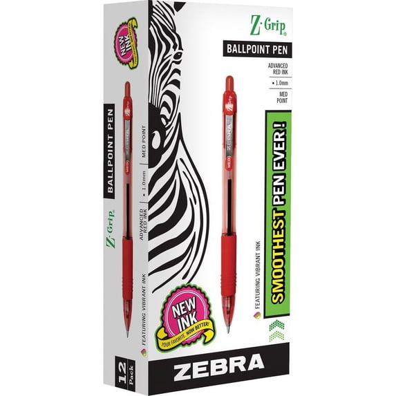 Zebra Pen Z-Grip Retractable Ballpoint Pens - Medium Pen Point - 1 mm Pen Point Size - Retractable - Red - Clear, Red Barrel - 1 / Dozen | Bundle of 2 Dozen