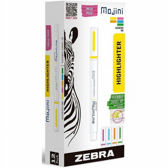 Zebra Pen Mojini Single Ended Highlighters - Yellow Ink - 12 / Dozen