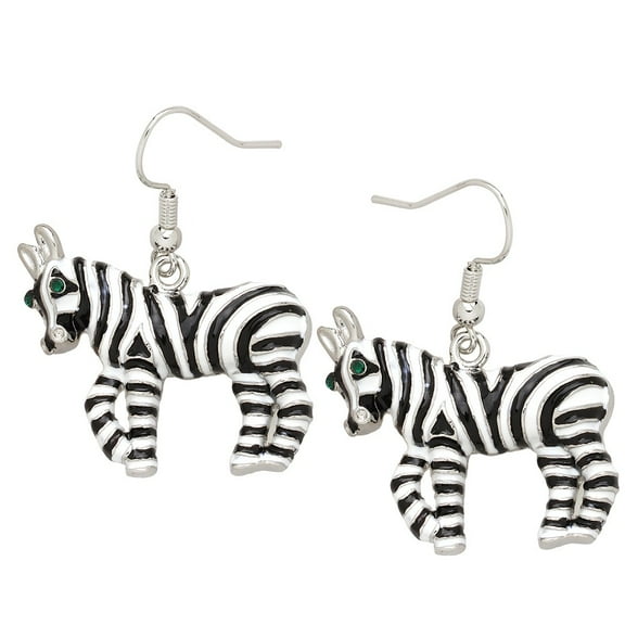 Zebra Pendant Necklace Earring Rhinestone Crystal Rhodium Plated 17 Inch Snake Chain E0752
