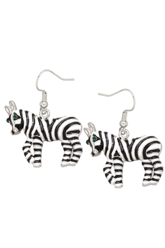 Zebra Pendant Necklace Earring Rhinestone Crystal Rhodium Plated 17 Inch Snake Chain E0752