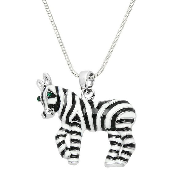 Zebra Pendant Necklace Earring Rhinestone Crystal Rhodium Plated 17 Inch Snake Chain J0604