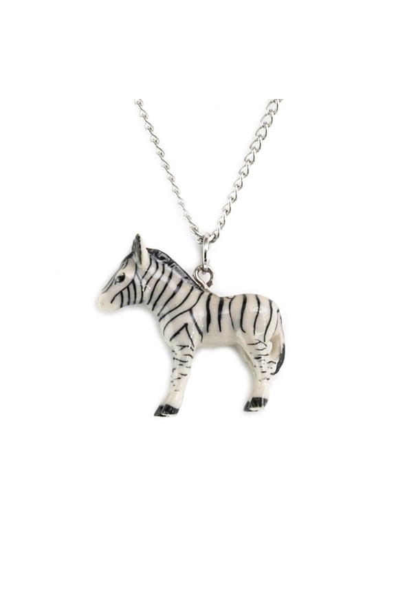 Zebra Porcelain Pendant Necklace, Hand-Painted Safari Animal Jewelry, Fashionable Wearable Accessory, Gift for Wildlife and Nature Lovers
