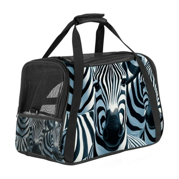 ZUOBOLA Zebra Pet Carrier Bag for Small Dog 900d Oxford Cloth Base Sherpa Nylon Webbing 17x10x11.8 in 43x26x30 cm Fabric Travel Tote Transport Handbag Airline