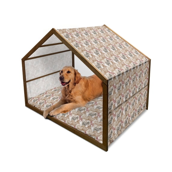 Zebra Pet House, Hand Drawn Savannah Animals Abstract Pattern Camouflage, Outdoor & Indoor Portable Dog Kennel with Pillow and Cover, 5 Sizes, Pale Caramel Green Brown, by Ambesonne