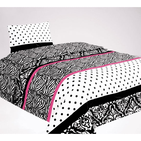 Zebra Polkadot 3pc Twin Bed Sheet Set Fresh New Bedding Look For Any Room in Any Season Playful Gift with Printed Pattern New