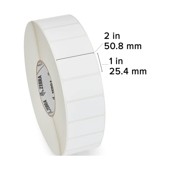 Zebra PolyPro 4000D Direct Thermal Labels, 2" x 1" Label, 1" Core, 350 Labels Per Roll, 36 Rolls