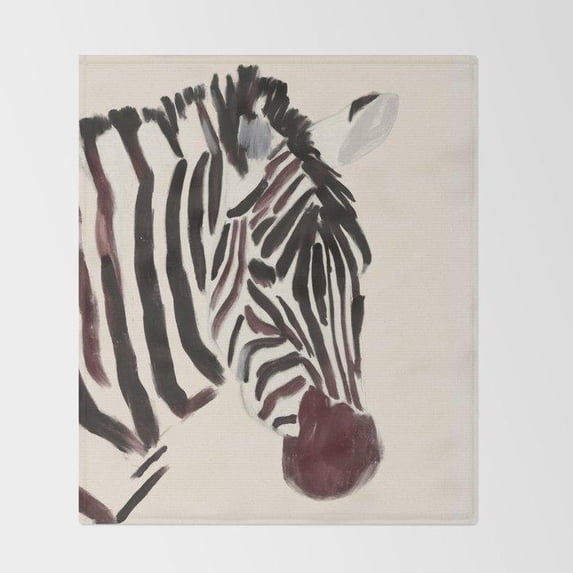 Zebra Portrait Black, Ivory and Burgundy Fleece Blanket, 280 GSM ...