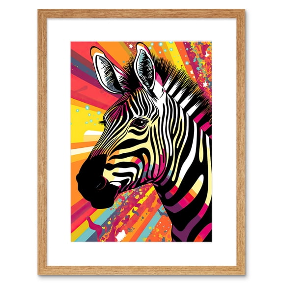 Zebra Portrait Vibrant Colourful Stripes Bright Bold Psychedelic Rainbow Artwork Framed Wall Art Print 9X7 Inch