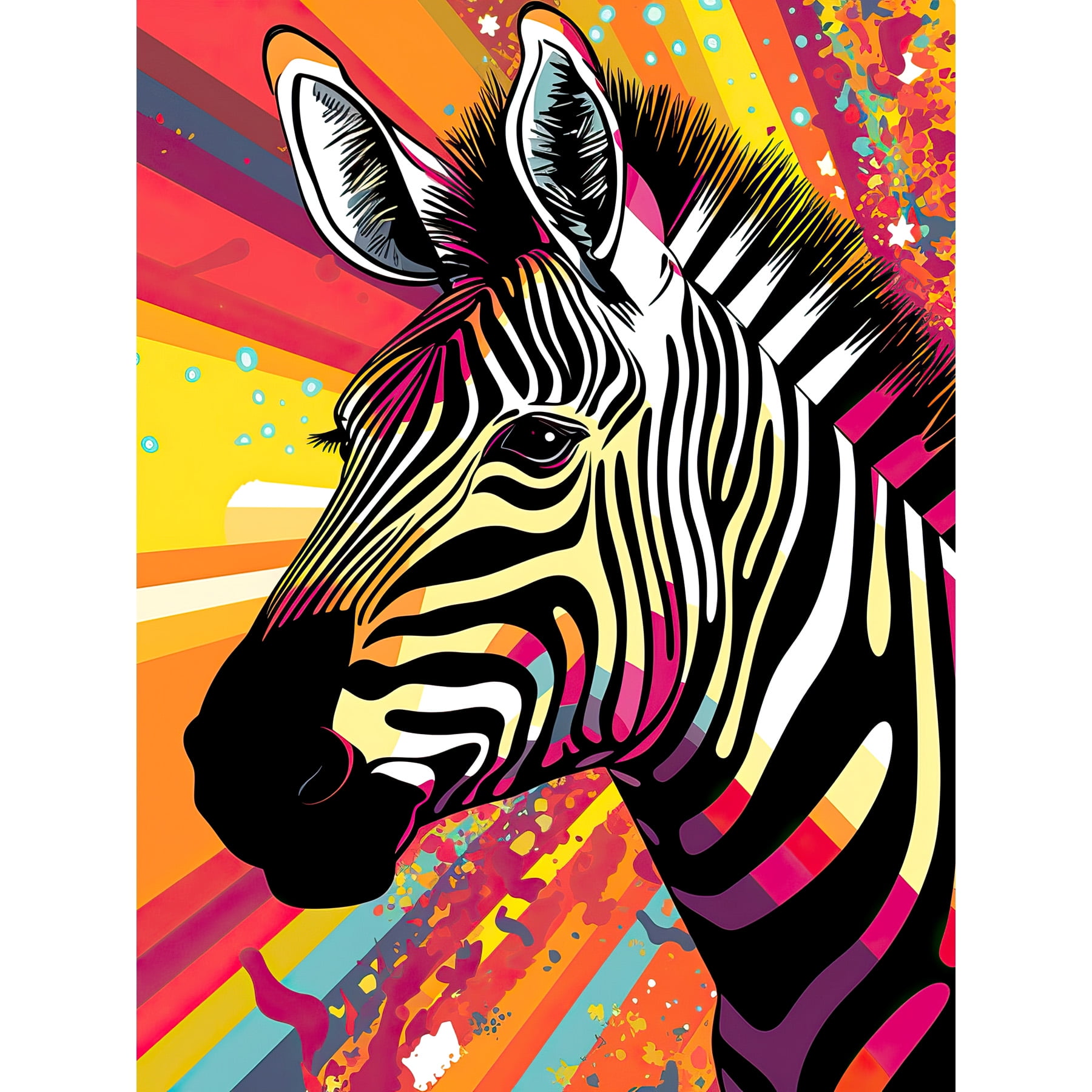 Zebra Portrait Vibrant Colourful Stripes Bright Bold Psychedelic