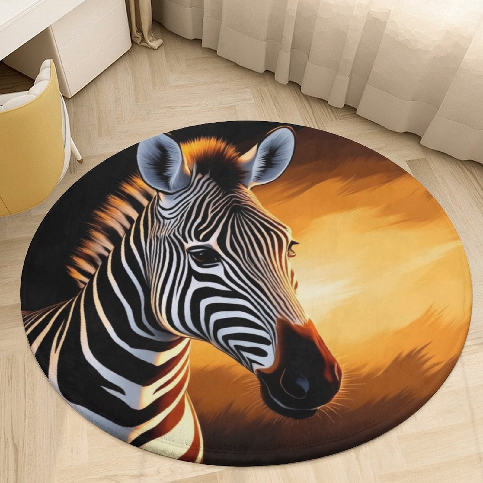 Zebra Portrait in Warm Sunset Round Area Rugs for Bedroom Living Room ...