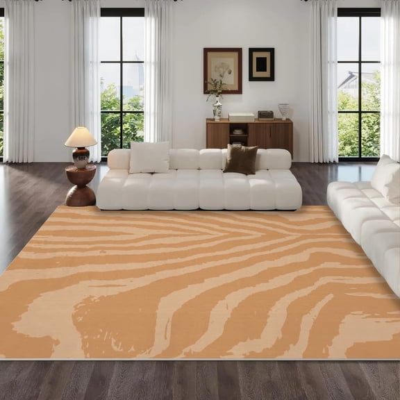 Zebra Print Area Rug Brown Texture and Lines Bedroom Rug Low Pile Washable Kitchen Rugs fot Living Room Patio Indoor Outdoor Soft Low Pile Carpet 2x3ft