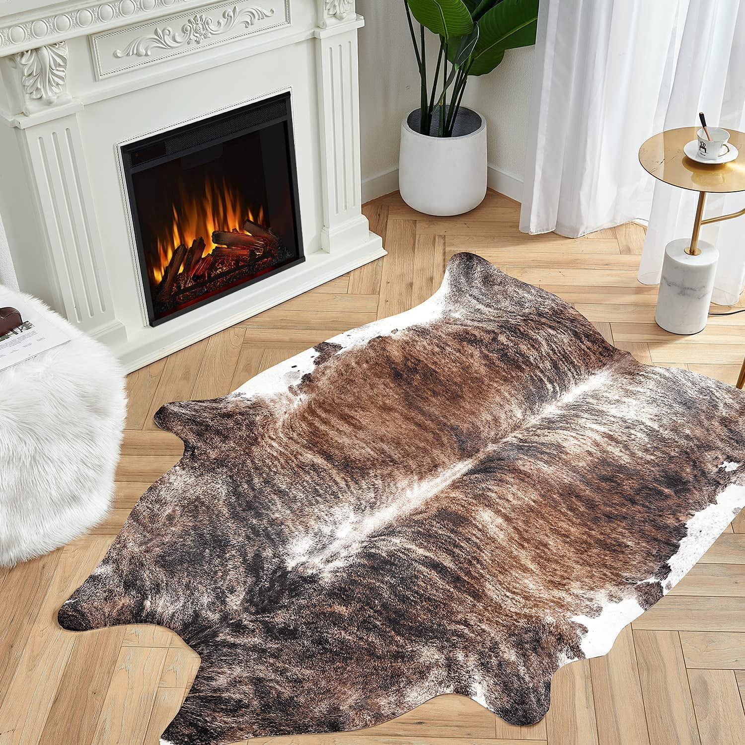 Zebra Print Area Rug Faux Skin Cowhide Animal Design Mat Safari Rug