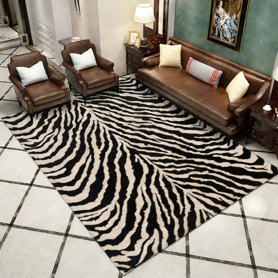 Zebra Print Area Rug Multicolor 13, Non-Slip Rubber Backing, Machine