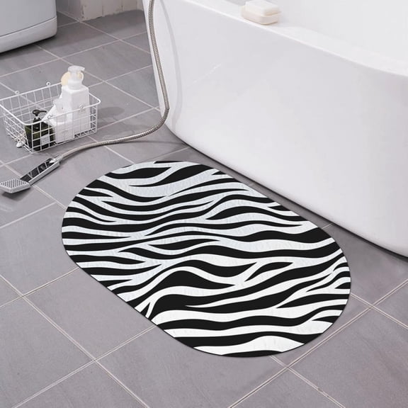 Zebra Print Bath Mat Animal Skin Diatomaceous Earth Bathroom Rugs Absorbent Stone Bath Mat Fast Drying Shower Rug Non Slip Doormat 15.7" x 23.6"