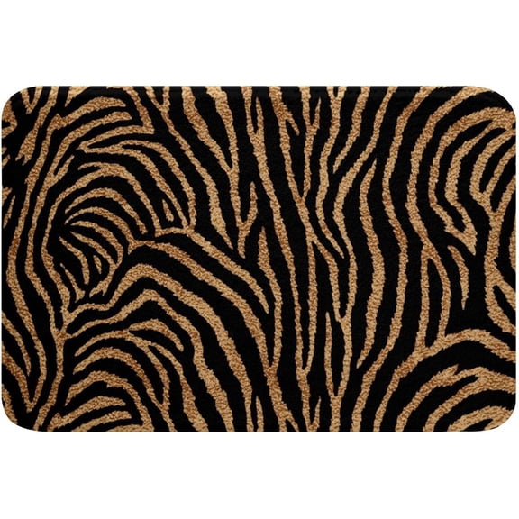 Zebra Print Bath Mats for Bathroom Zebra Stripe Brown Black Bath Rugs for Shower Tub Decor Soft Shaggy Absorbent Wild Animal Skin Bathroom Accessories 16"x24"